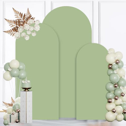 MODFUNS Set of 3 Arch Backdrop Cover Sage Green Wedding Arch Cover 4&5&6ft Fitted Spandex Arch Covers 2-Sided Chiara Backdrop Covers Balloon Arch Covering for Baby Shower Wedding Ceremony Reception - color: Sage Green, size: 4 FT & 5 FT & 6 FT