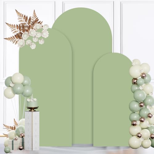 MODFUNS Set of 3 Arch Backdrop Cover Sage Green Wedding Arch Cover 4&5&6ft Fitted Spandex Arch Covers 2-Sided Chiara Backdrop Covers Balloon Arch Covering for Baby Shower Wedding Ceremony Reception - color: Sage Green, size: 4 FT & 5 FT & 6 FT