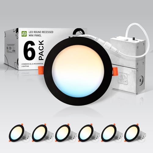 ASD 6 Pack LED Recessed Lighting 6 Inch 15W, 5 CCT 2700K-5000K CRI90+, IC Rated Ultra Thin Dimmable Ceiling Lights with J Box, Canless Wafer Downlight, Round Slim Panel Light, UL Energy Star, Black - color: Black, size: 6 Inch 6 Pack