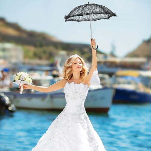 Ipetboom Vintage Black Lace Umbrella for Gothic Costume | Romantic Wedding Parasol & Photo Prop | Elegant Handheld Accessory with Sturdy Iron Frame