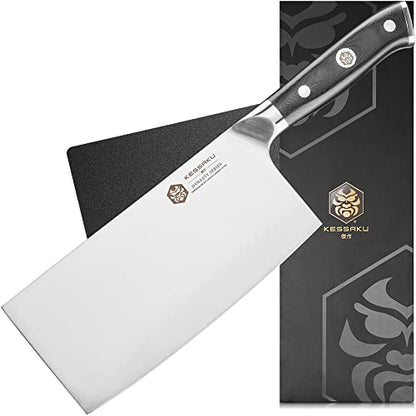 KESSAKU Meat Cleaver Butcher Knife - 7 inch - Dynasty Series - Heavy Duty - Razor Sharp - Forged ThyssenKrupp German High Carbon Stainless Steel - G10 Garolite Handle with Blade Guard - style: 7" Cleaver