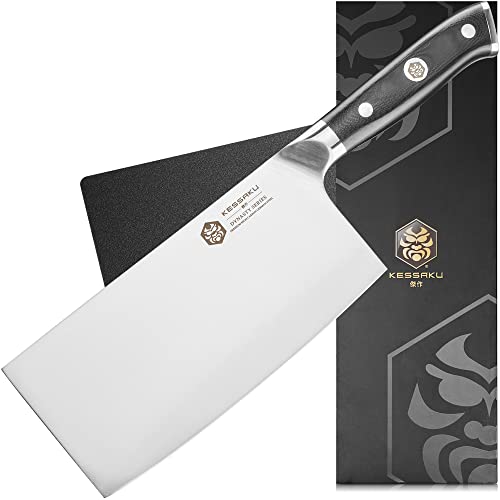 KESSAKU Meat Cleaver Butcher Knife - 7 inch - Dynasty Series - Heavy Duty - Razor Sharp - Forged ThyssenKrupp German High Carbon Stainless Steel - G10 Garolite Handle with Blade Guard - style: 7" Cleaver