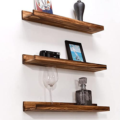 MBYD 24 Inch Carbonized Black Floating Shelves, Handmade Carbonized Black Wooden Picture Ledge Wall Shelf for Bedroom, Living Room, Office, Kitchen, Set of 3 Same Dimensions - color: Carbonized Black, size: Set of 3 24 in