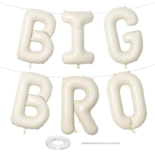 40 Inch Beige Big Bro Balloons Letter, Large Cream White Sand Big Bro Foil Balloon, Neutral Ivory Alphabet Mylar Balloon for Kid Newborn Boy Announcement Gender Reveal Baby Shower Party Decorations - color: Cream - Big Bro