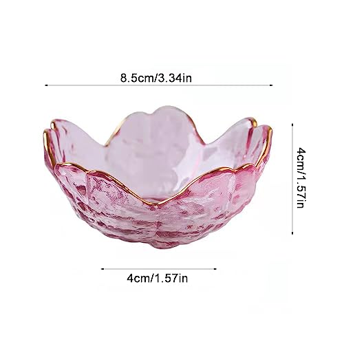 4 Pack Sakura Sauce Dishes Set, Pink Cherry Flower Crystal Glass Appetizer Plates Dipping Bowls Tasting Dishes Serving Dish Seasoning Saucers Bowl Little Bowls Ice Cream Snack Sushi Soy Condiment Dish - color: Glass Sakura Gold Rim