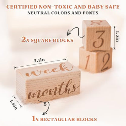 Monthly Baby Milestone Blocks Set of 3 Baby Age Blocks for Monthly Milestone Baby Age Milestone Signs Wooden Baby Photo Props Set Perfect for Baby Shower and Keepsake (Gift Set 3 PCS) - color: wood color 3pcs