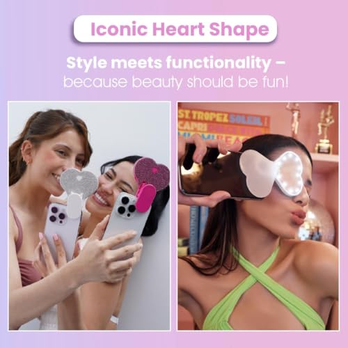 Riki Sweetheart Clip-On LED Makeup Mirror and Selfie Light, Rechargeable with Long-Lasting Battery, CRI 95+ for Phone, Laptop, and iPad, Film for TikTok, Instagram (Hot Pink Sparkle) - color: Hot Pink Sparkle