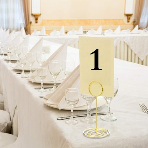 TecUnite 24 Pieces 3.35 Inch Table Number Holder Place Card Photo Holder Picture Name Menu Clips Memo Cards Stand for Wedding Reception Anniversary Birthday Party Centerpieces (Gold) - color: Gold