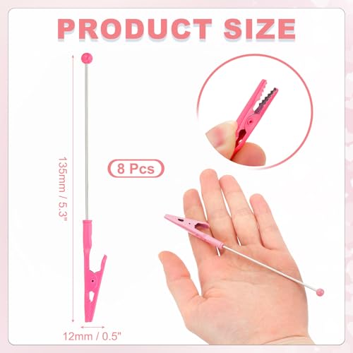 PATIKIL Long-Tailed Alligator Clamp, 8 Pcs 5.3 inch/135mm Metal Wire Alligator Clamp Beadable Alligator Photo Clips for Picture Note Menu Memo DIY Decor Crafts, Rose Red - color: Rose Red