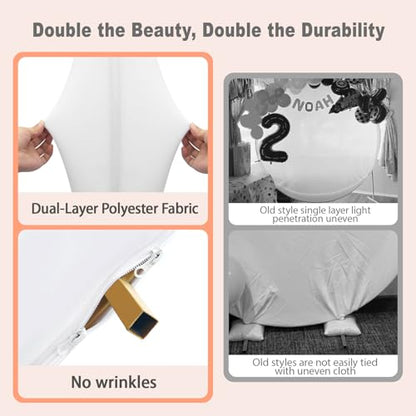 7.2 FT White Round Backdrop Cover, Double-Sided Circle Fabric Photo Background with Zipper for Photography Party Birthday Wedding Baby Shower Home Decorations (Elastic) - size: 7.2FT