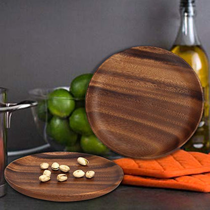 Ayiaren 2 Psc Decorative Acacia Wood Salad Plates Round Charcuterie Boards Snack Appetizer Dessert Plate Wooden Cheese Serving Board Kitchen Dishe Platter for Foood Party Small Charger Dinner Plates - size: 8 Inch