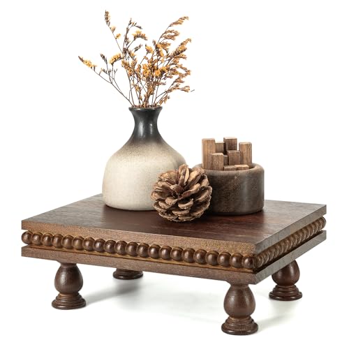 EOSAHR Acacia Wood Display Riser for Room Decor – Modern Pedestal Stand with Beaded Edge for Bathroom Decor, Coffee Table, Soap Dispenser, Plants – Farmhouse Apartment Essentials(Dark Acacia) - color: Dark Acacia
