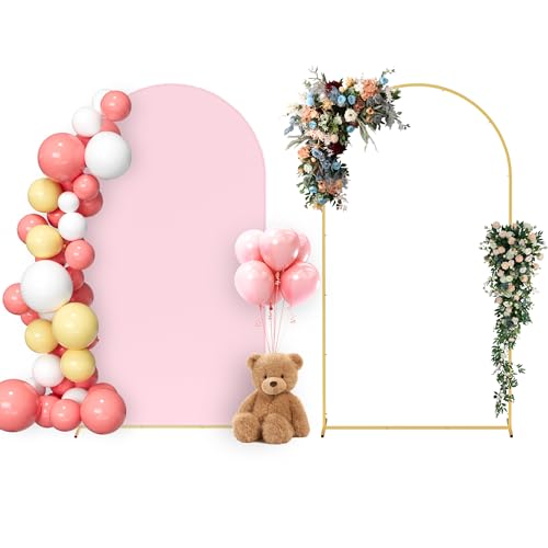 Neatsure Arch Backdrop Stand and Cover Set, 7.2FT Metal Photo Balloon Arch Backdrop Stand for Wedding Birthday Party Baby Shower Ceremony Graduation Decoration, Pink - color: Pink, size: 7.2FT