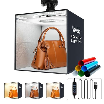 16"x16"x16" Photo Studio Light Box with 120 LEDs, 3 Color Temperatures Professional Dimmable Shooting Tent Kit 6 PVC Backdrops & Diffuser for Product Photography - size: 16inch