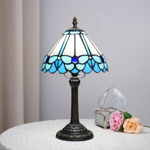 Tiffany Lamp Stained Glass Table Lamp Blue Butterfly Pattern Table Lamp, Cute Unique Small Bedside Nightstand Lamp, Mini Decorative Desk Night Light for Bedroom Kitchen Counter Small Spaces - color: Tiffany Lamp Y