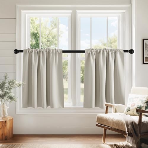 PONY DANCE Cream RV Curtains Blackout, Thermal Insulating Privacy Door Windows Camper Curtains for Kids Nursery RV Bunk Bedroom Windows Bathroom, Width 29 x Length 24, 2 Panels - color: Cream, size: 29"W x 24"L (Pack of 2)