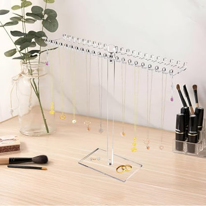 Jewelry Stand, Acrylic Necklace Holder, Clear Jewelry Organizer with Bilateral Hooks, Necklace Display Stand for Bracelets Earrings Rings Bangles