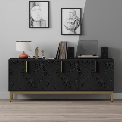 Erfoni Black Peel and Stick Wallpaper Black Floral Embossed Contact Paper 17.7inch×196.8inch Removable Textured Flower Wallpaper Self Adhesive Thicken Bedroom Countertops Cabinets Contact Paper - color: Black, size: 17.7" x 197"