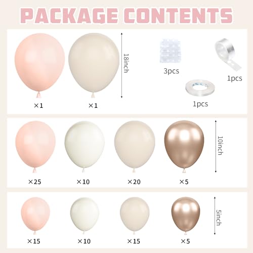 Pink White Balloon Arch Kit,Boho Balloon Garland with Pink Cream Beige Champagne Gold White Sand Balloons for Neutral Baby Shower Wedding Boho Bridal Party Decorations - color: Pink White