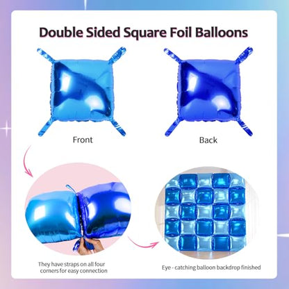 25pcs Royal & Light Blue Foil Square Balloon Wall with 149pcs White and Blue Confetti Balloons Arch Kit, Double Sided Balloon Tunnel with Star Balloons for Birthday, Class of Graduation Backdrop - color: Royal Blue & Baby Blue