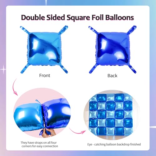 25pcs Royal & Light Blue Foil Square Balloon Wall with 149pcs White and Blue Confetti Balloons Arch Kit, Double Sided Balloon Tunnel with Star Balloons for Birthday, Class of Graduation Backdrop - color: Royal Blue & Baby Blue