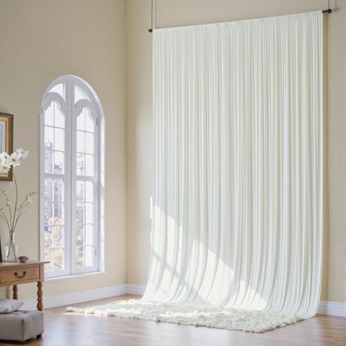 10x16ft Ivory Backdrop Curtain for Party, 2 Panels Wrinkle Free 16 Foot Long Polyester Photo Backdrop Drapes Photography Background for Wedding Birthday Gathing - color: Ivory, size: 5ft(W)x16ft(H),2panels