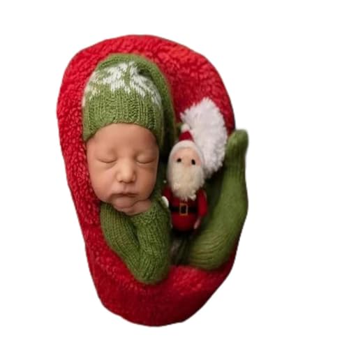 Christmas Newborn Baby Photo Shoot Props Outfits Crochet Clothes Santa Claus Red Hat Pants Photography Props - color: Green B