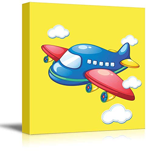 wall26 - Square Canvas Wall Art - Blue Airplane - Kid's Room/Nursery Wall Art Vibrant Color & Ready to Hang - 12x12 inches - color: Artwork - 11, size: 12"L x 12"W