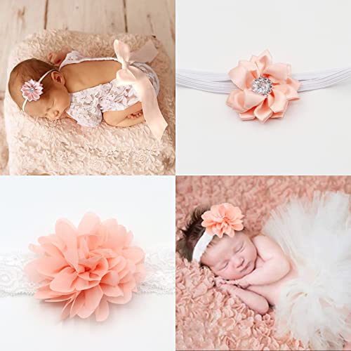4 PCS Newborn Photography Props Outfits-BabyTutu Skirt Cute Bow Headdress and Lace Rompers Flower Headband Sets for Infants Girl Boy White