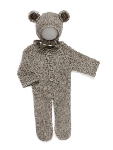 Newborn Baby Photography Props Outfits Cute Bear Hat Romper Set Infant Baby Boy Girl Photoshoot Props Costume ﻿ - color: Deep Lotus