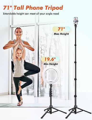 Nineigh 71" Tripod for iPhone, Phone Tripod Selfie Stick with Remote, Cell Phone Tripods & Tall Travel Tripods for Recording Video Selfies Photo, Compatible with iPhone 17 16 15 14 Pro Max 13 Android - size: 71 Inch