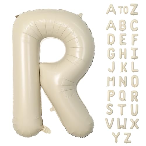 Biapian 40 Inch Letter R Balloons, Giant Cream R Foil Balloon, Big Single Alphabet A-Z Balloons, Beige Large Aluminum R Balloons Helium for Birthday, Baby Shower, Wedding, Anniversary Party Decoration - color: Cream Letter-r