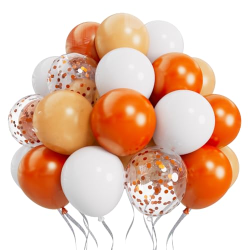 SUWEN 60PCS Orange Confetti Balloons Set Latex Helium Chrome Burnt Orange Balloon for Birthday Graduation Halloween Party Decorations - color: Orange