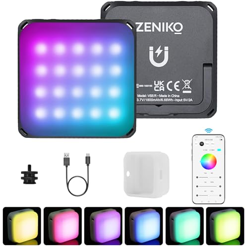 Zeniko VS5 R Mini LED Video Light with Soft Diffuser, Full Color RGB Continuous Light for Photography Vlog Live Streaming,2500K-8500K, CRI 95+ TLCI 96+ APP Control Portable Photography Lighting,Black - color: Black