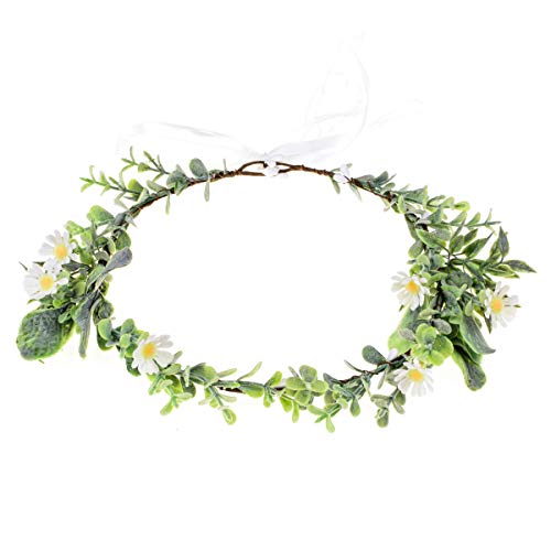Greenery Leaf Crown Rustic Wedding Headpiece Bridal Headband Photo Prop - color: Daisy White