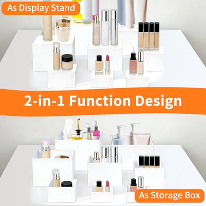 ABenkle 8 Pcs White Acrylic Buffet Risers, Buffet Table Risers and Stands, Food Risers Display Shelf for Party Catering Dessert Cupcake,Cube Display Box with Mini Sign - size: 10",9",8",7",6",5",4",4"