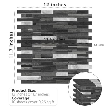 STICKGOO Peel and Stick Backsplash Tile, Stick on Backsplash for Kitchen and Bathroom, Black Grey Wood Look PVC Mixed Metal Silver Self Adhesive Wall Tiles(Sample) - color: Black Grey with Metal Silver