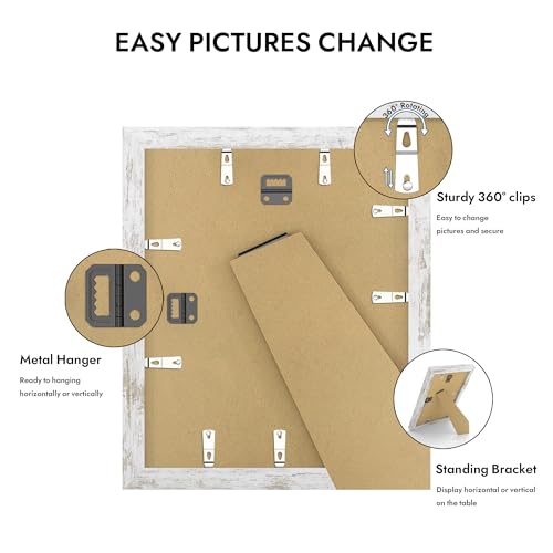 Hongkee 10x12 Picture Frame with Glass, Display Pictures 8x10 with Mat or 10 x 12 without Mat - Wall and Tabletop, 10 by 12 Photo Wooden Frames (Distressed White, 1 Pack) - color: Distressed White, size: 10X12 in