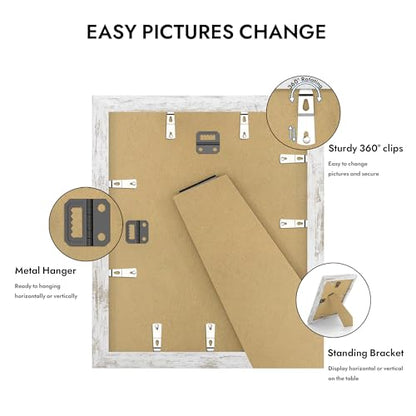 Hongkee 10x12 Picture Frame with Glass, Display Pictures 8x10 with Mat or 10 x 12 without Mat - Wall and Tabletop, 10 by 12 Photo Wooden Frames (Distressed White, 1 Pack) - color: Distressed White, size: 10X12 in