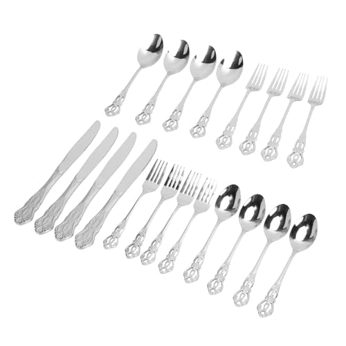 Jiawu Stainless Steel Cutlery Set, 20 Piece for 4 Dishwasher Safe 18/10 Flatware Set, Dinnerware with Mirror Polished Vintage Style for Home Restaurant Kitchen (Silver)