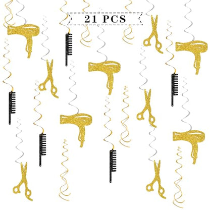 Barber Hanging Swirl Decorations - Glitter 21 Pcs Haircut Salon Party Supplies - Barber Bday Birthday Party - Engagement - Haircut Salon Streamers - Hair Salon Foil Swirls Ceiling Decorations