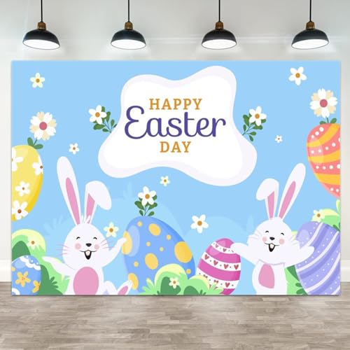 5x3ft Happy Easter Day Backdrop Bunny Colorful Eggs Background Spring Floral Photo Backdrop for Easter Party Decorations Kids Birthday Photo Booth Props Holiday Party Background - color: color 16, size: 5x3ft