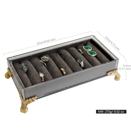 velvet slots Ring holder for jewelry organizer, Grey earring ring display stand for selling, felt ring jewelry holder tray showcase【Velvet slots Ring Holder-Grey】 - color: Grey
