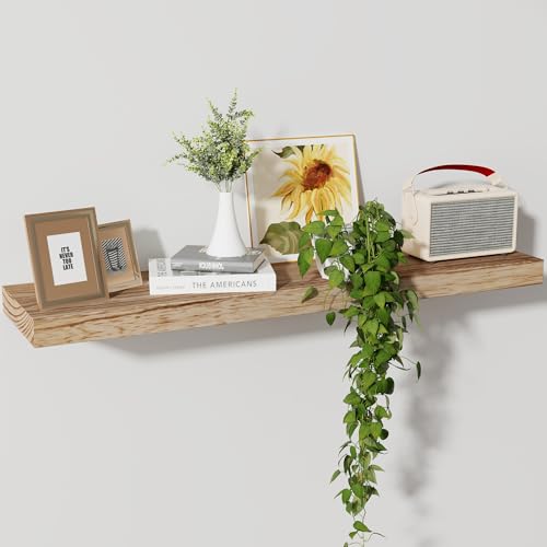 Axeman Floating Shelves, 8 Inch Deep Modern Solid Wood Wall Shelves for Storage, Wall Mounted Display Shelving with Invisible Heavy-Duty Metal Bracket, 36" W x 8" D x 1.6" H, Light Carbonized - color: Light Carbonized, size: 36" W, 1-Pack