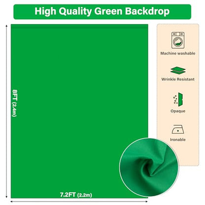 Green Screen Backdrop Kit 8X7.2ft,Portable greenscreen Background with Stand,Adjustable T-Shape Photo Backdrop Stand for Photography, Streaming,Video,Studio,Party,Zoom