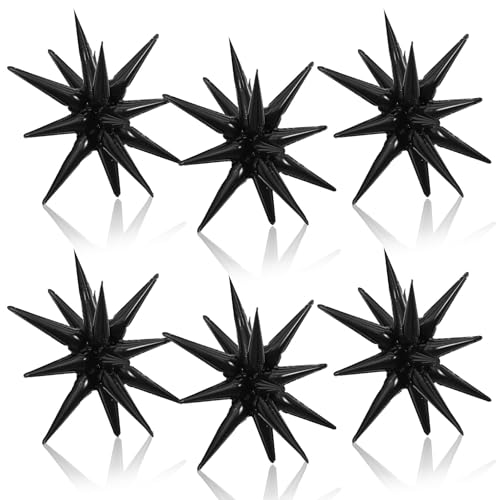 Black Star Balloons, 22 Inch Black Foil Explosion Star Balloons, Large Spike star Cone balloons for Birthday Anniversary Graduation Halloween Party Decorations Backdrops - color: Black