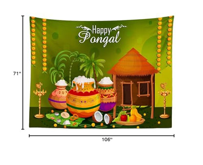 BELECO 9x6ft Fabric Happy Pongal Backdrop Indian Holiday Harvest Photography Background Holiday Celebration Party Decoration Banner Supplies Studio Photo Booth Video Shoot Props - size: 9x6FT