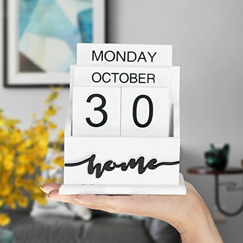 Notakia Perpetual Calendar Wooden Calendar Blocks Vintage Wood Block Calendar for Home Office Desk Accessories Week Month Date Display (White Home Calendar) - color: White Home Calendar