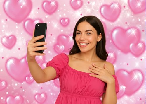 Pink Heart Photo Backdrop 90s Backdrops for Photoshoot Mother's Day Backdrop Women Men Happy Birthday Photography Background Valentine's Day Banner 7x5ft - size: Pink