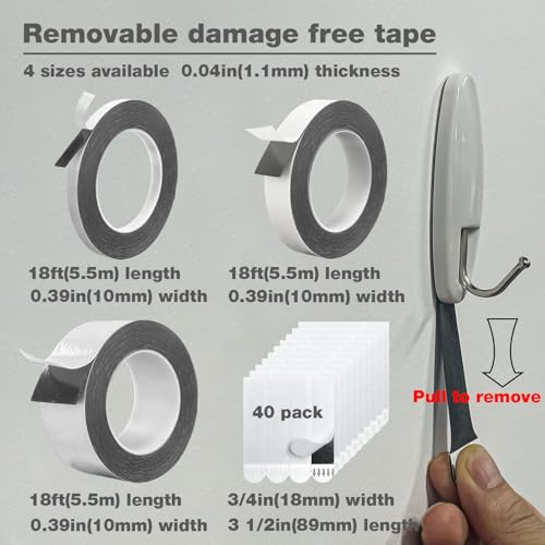Hasaky Damage Free Removable Wall Tape 18ft, Rug Gripper Heavy Duty Double Sided Tape Black, Picture Hanging Strips Replacement, Mounting Tape Adhesive Strips - size: 0.39in x 20ft x 1roll
